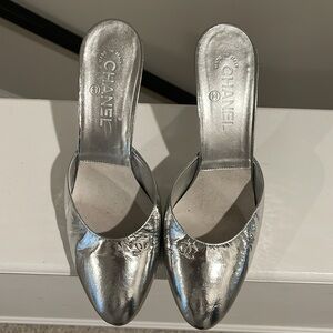 Chanel Metallic Silver Mules Size EU 40.5 US 10.5